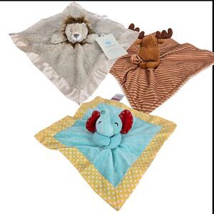 Lot of 3 Plush Lovey Carter's Moose, Cloud Island Lion, Fisher Price Elephant